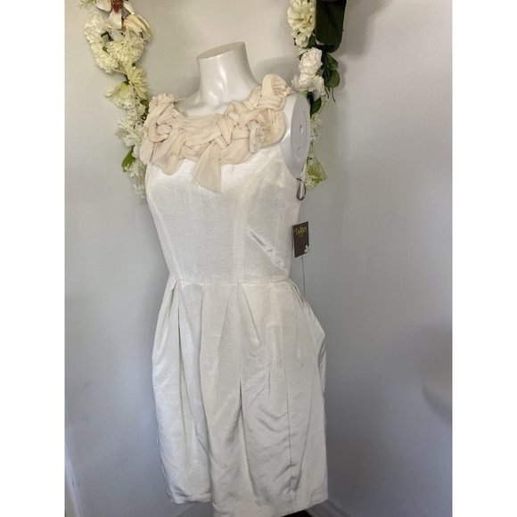 Taylor Ivory Cocktail Sleeveless Dress Pleats and Ruffle Neck Pockets Size 8 New - Picture 1 of 16